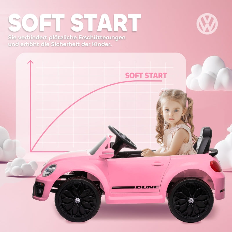 VW Beetle Electric Children's Ride-On Car with Remote Control and Music, Pink