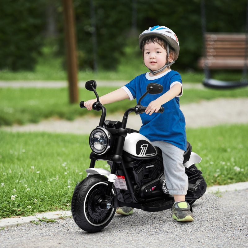 Electric Children's Motorcycle with LED Headlights and Removable Training Wheels, Black and White