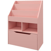 Children's Bookcase 3 Shelves 2 Open Compartments with Drawer Storage Shelf Pink