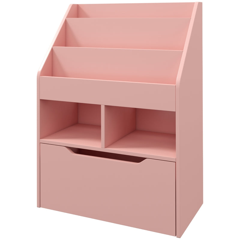 Children's Bookcase 3 Shelves 2 Open Compartments with Drawer Storage Shelf Pink