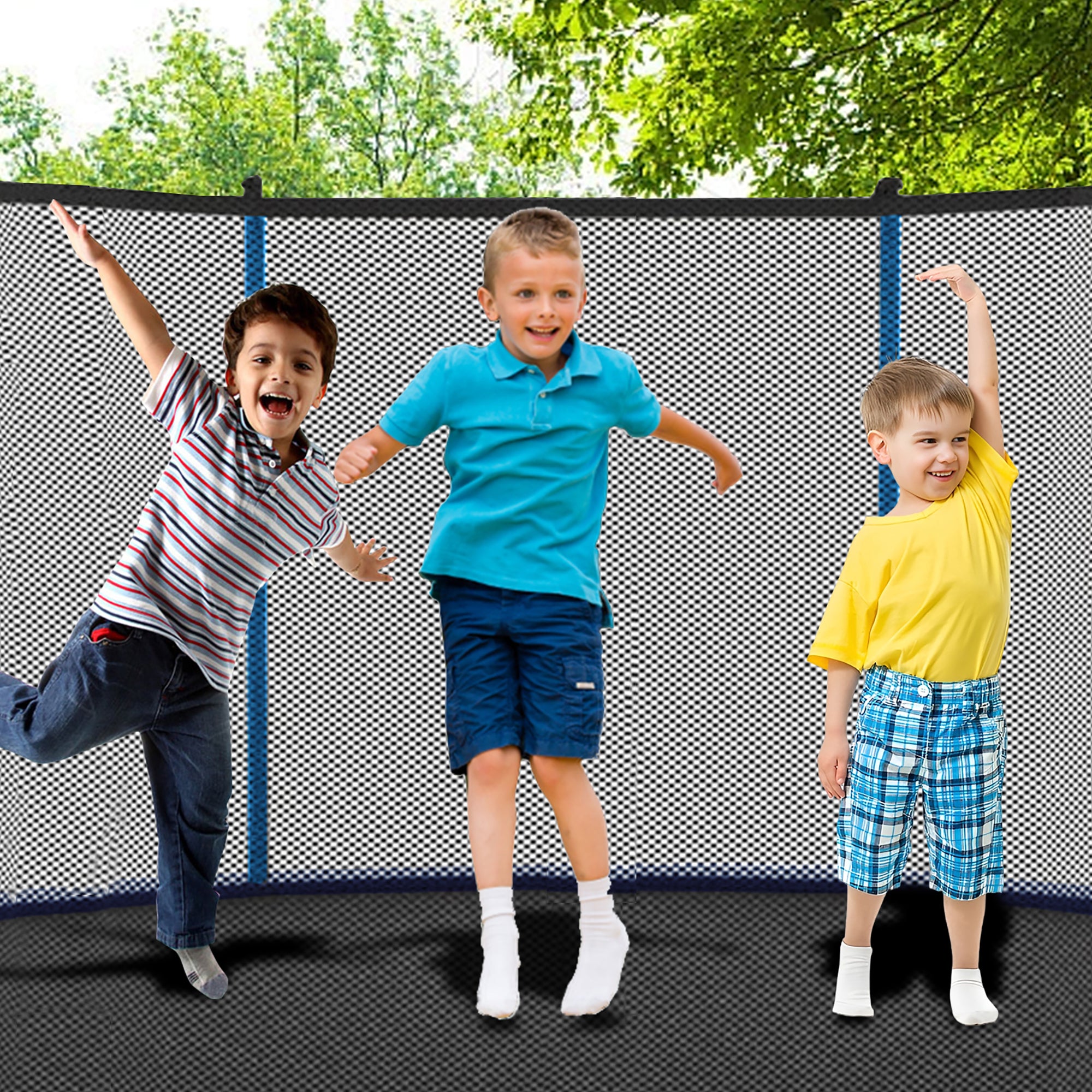 Trampoline 8-12FT Adjustable, Safety Enclosure Net & Spring Pad, Heavy-Duty Galvanized Steel Frame, 400lbs Capacity, Blue