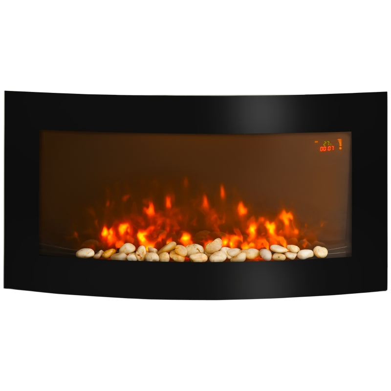 Electric Fireplace Wall-Mounted Heater LED 7 Flame Colors Remote - Black