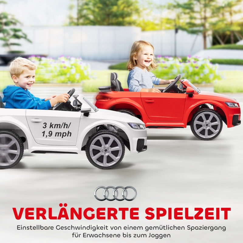 Children's electric car, Audi TT RS Roadster, 3 km/h, remote control, LED, USB, white
