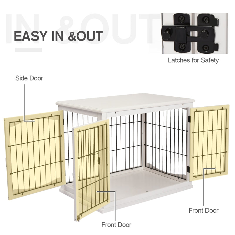 Dog Crate Furniture, Pet Kennel House with 2 Doors, White