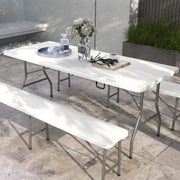 Folding Garden Table - 180x75cm Rectangular Outdoor Picnic Table for 6 - HDPE White