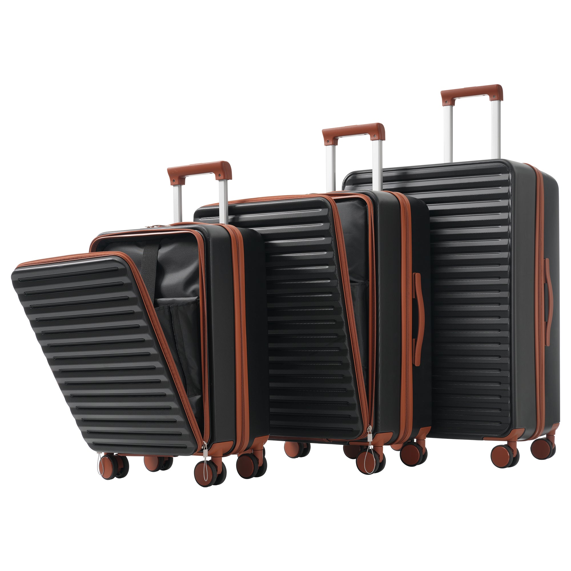 Three-piece Luggage Set – Front-Opening, Foldable Cup Holders, TSA Lock, 360° Wheels, ABS Material