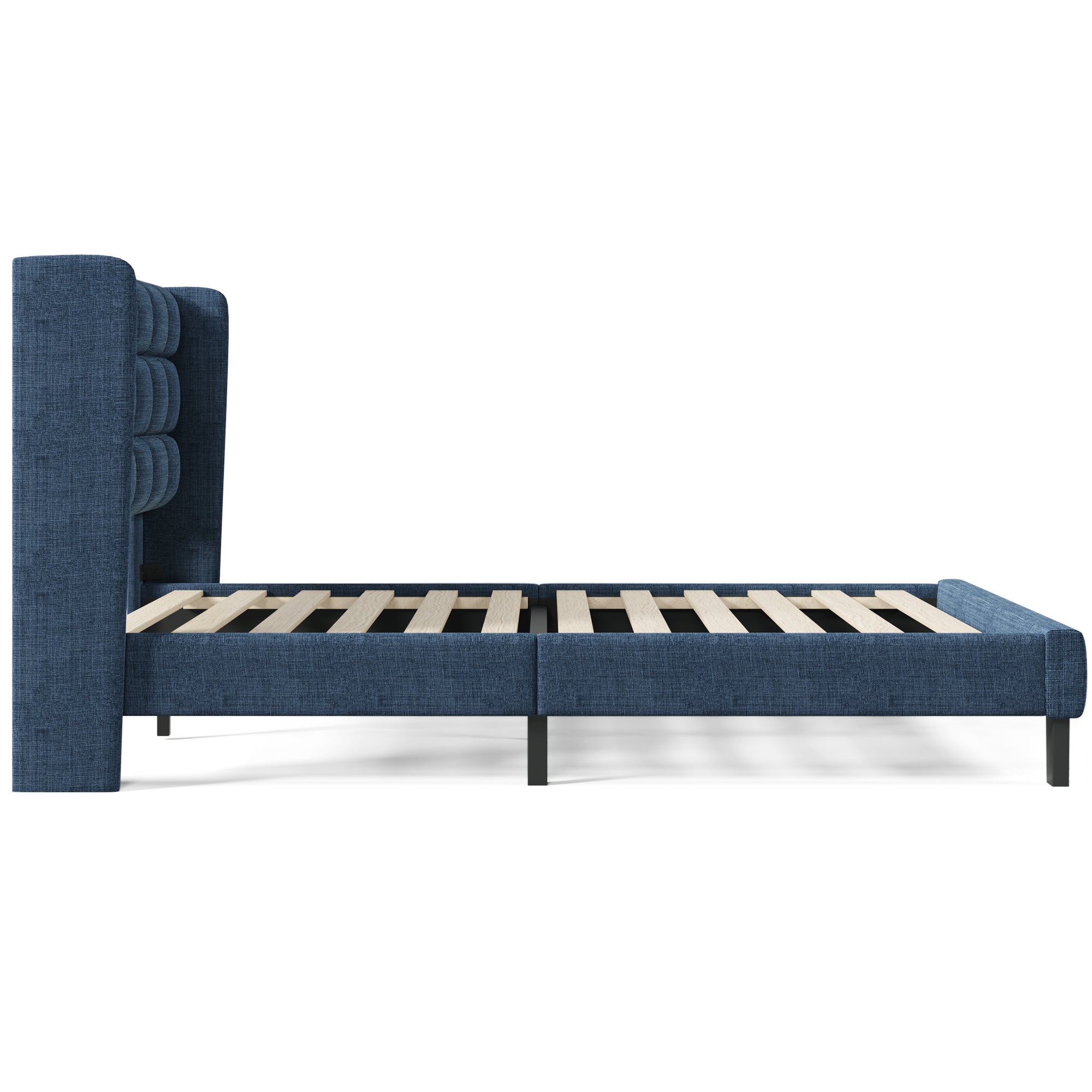 Upholstered Bed, Double with Slatted Frame, 140x200cm, Blue Linen