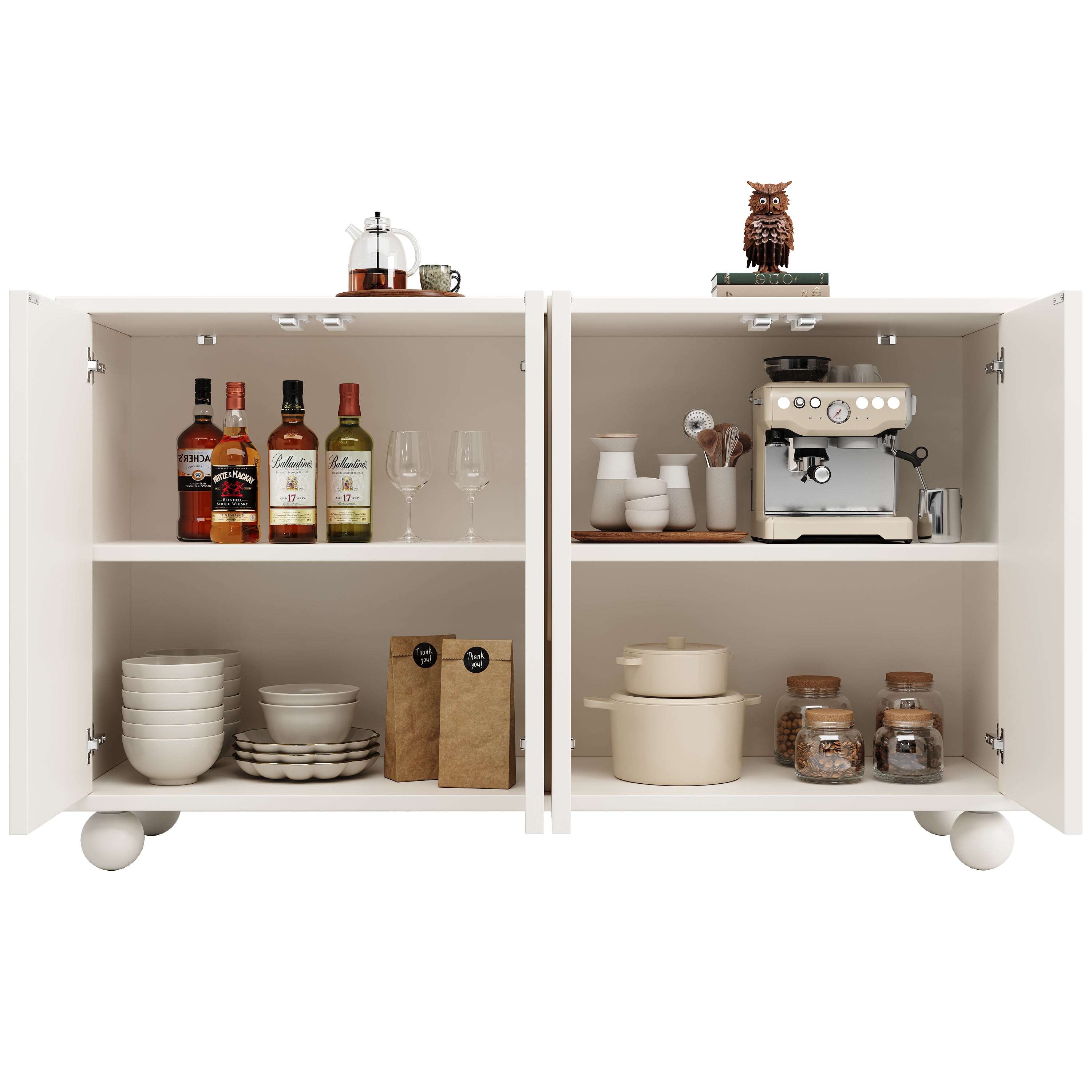 Sideboard Cabinet with Storage and Adjustable Top, White