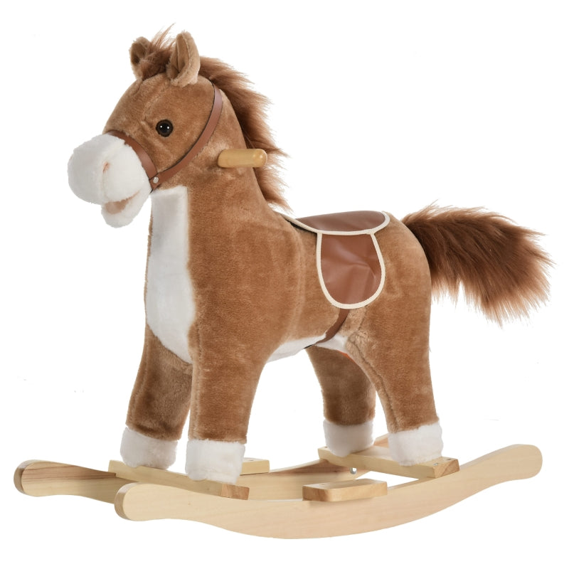 Children's Rocking Horse with Animal Sounds and Handles for 36-72 Months, Brown Plush