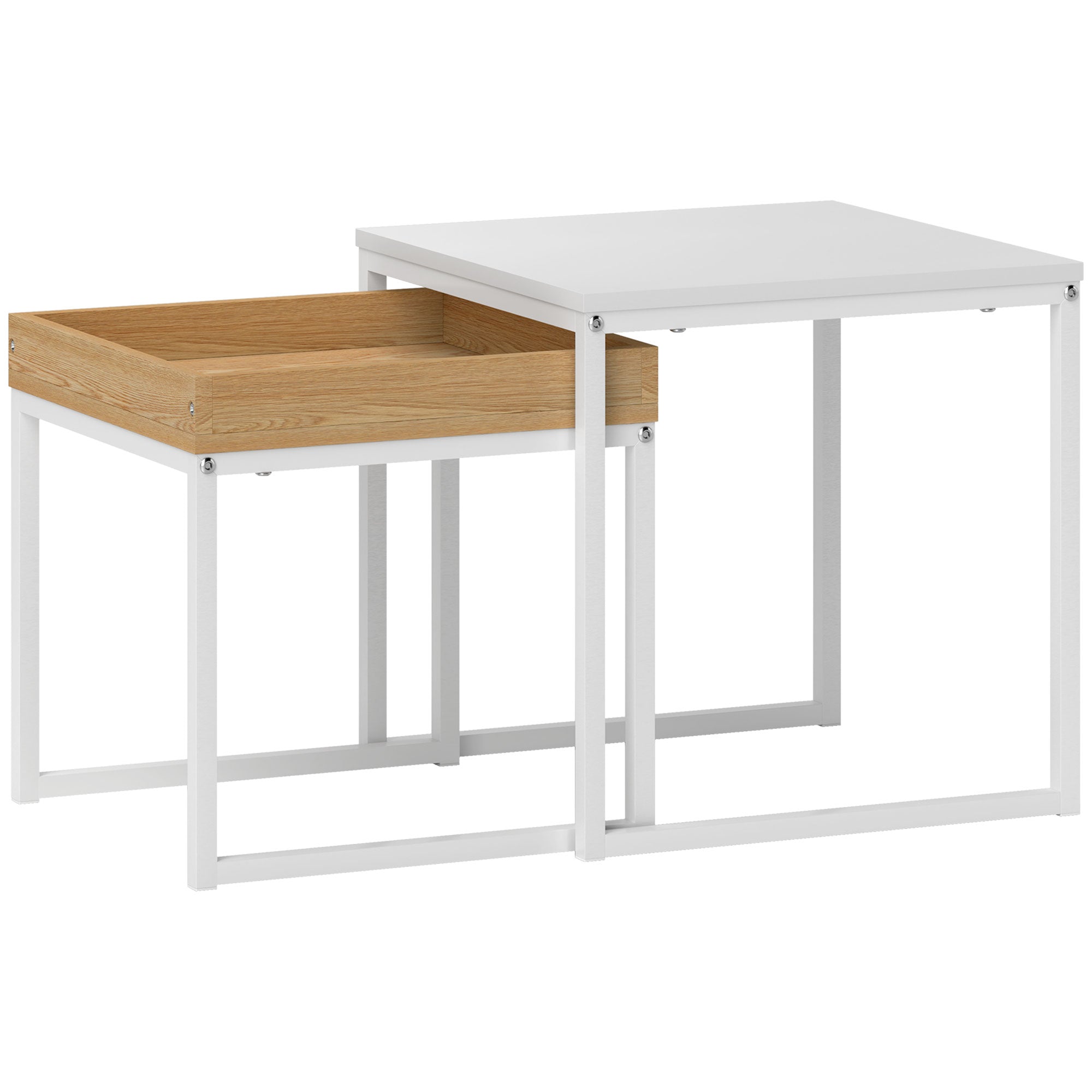 Set of Two Boxy Nesting Tables, White/Wood-Effect