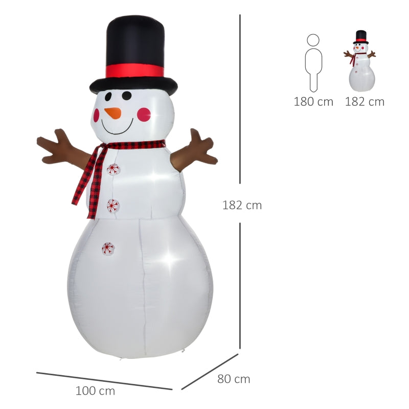 Inflatable Snowman, Giant 6ft Christmas Decoration with LED Lights, Outdoor Indoor