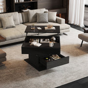 Coffee Table Geometric 360° Swivel Lift-Top 1 Drawer High-Gloss - Black