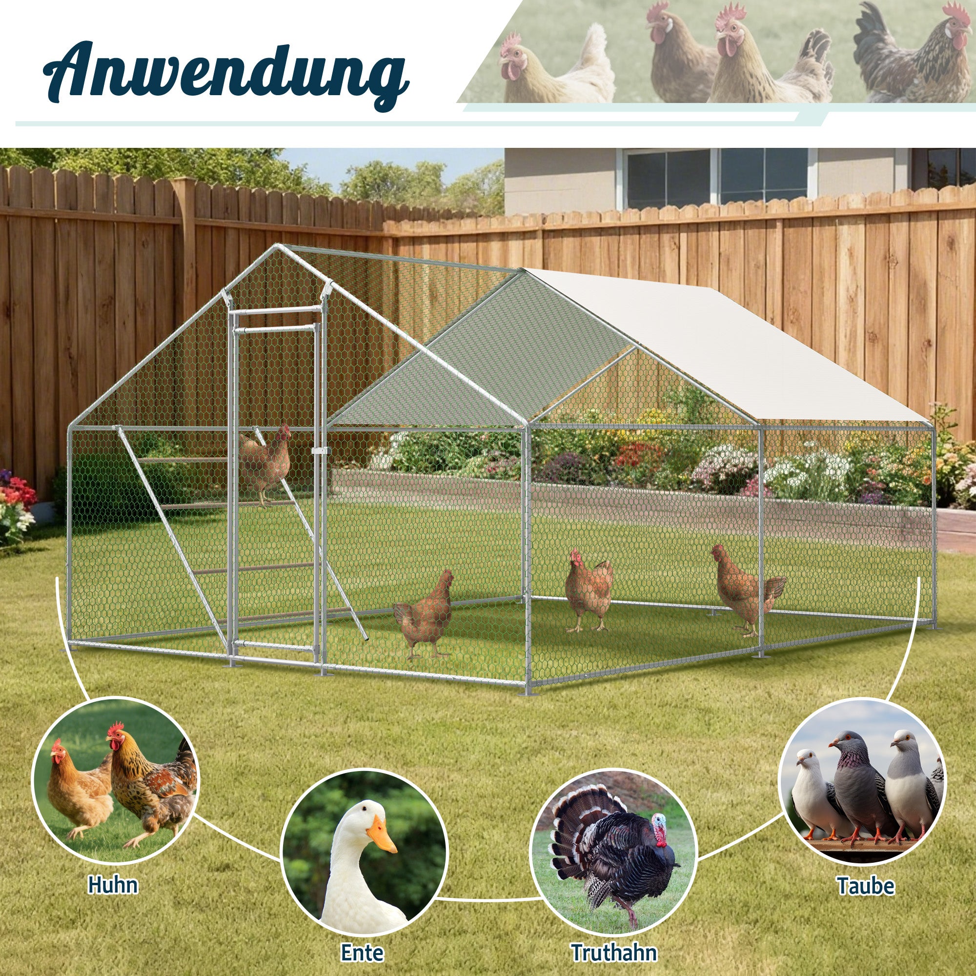 Chicken Coop 3x4m Perch Ladder Safety Lock UV Cover - Reinforced Steel