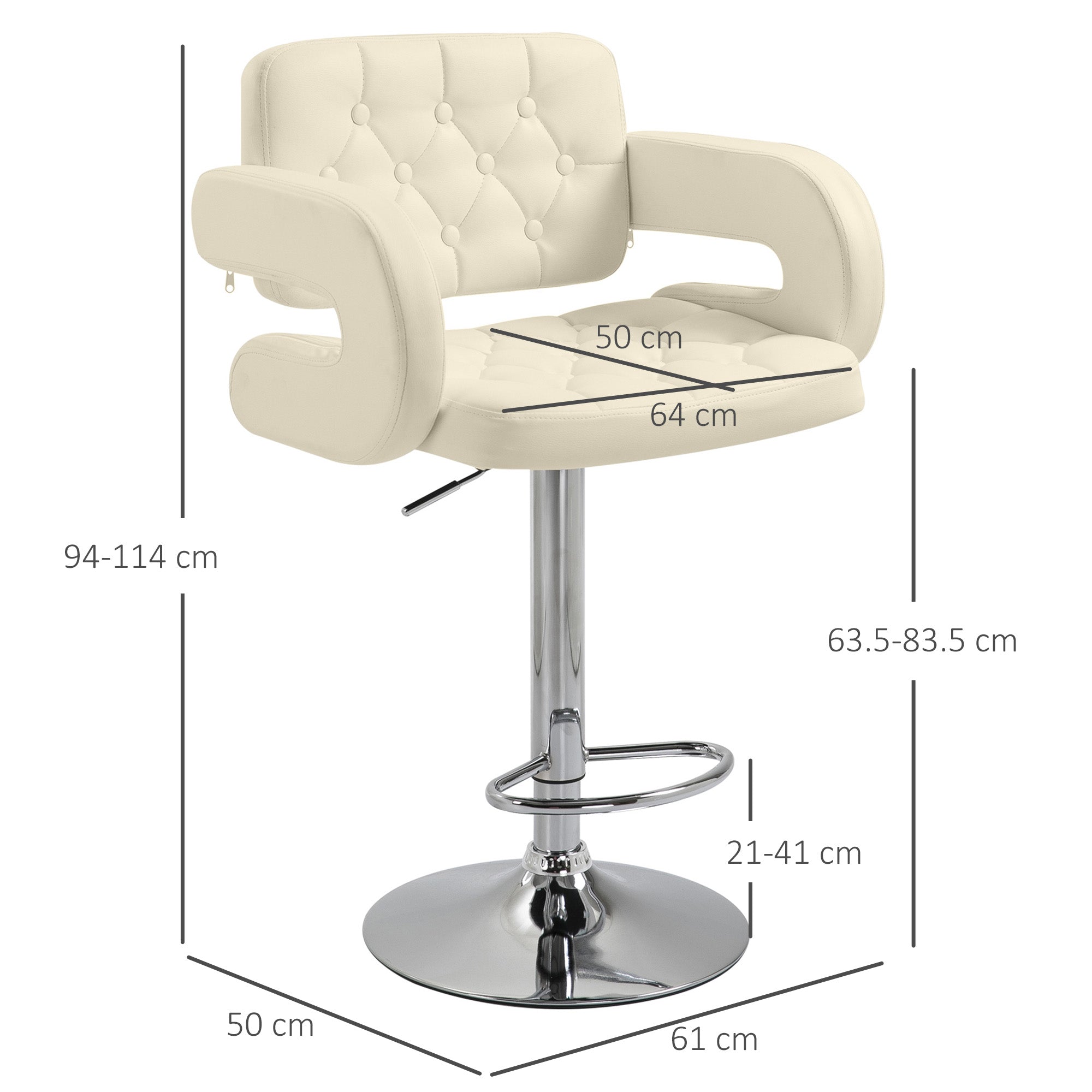 PU Leather Upholstered Bar Stool, Swivel Height Adjustable with Back and Footrest, Beige