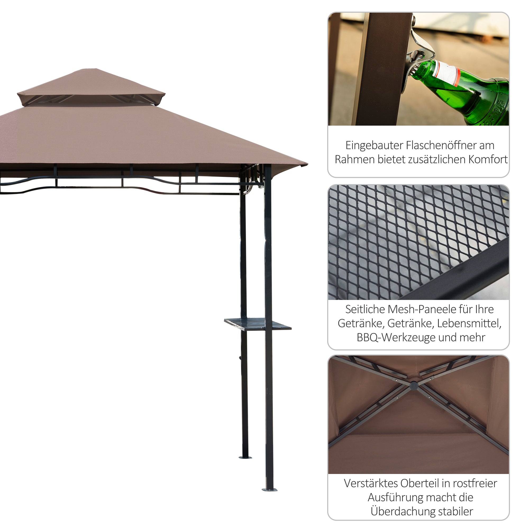 BBQ Gazebo, Garden Tent, Double Roof, Coffee Brown and Black