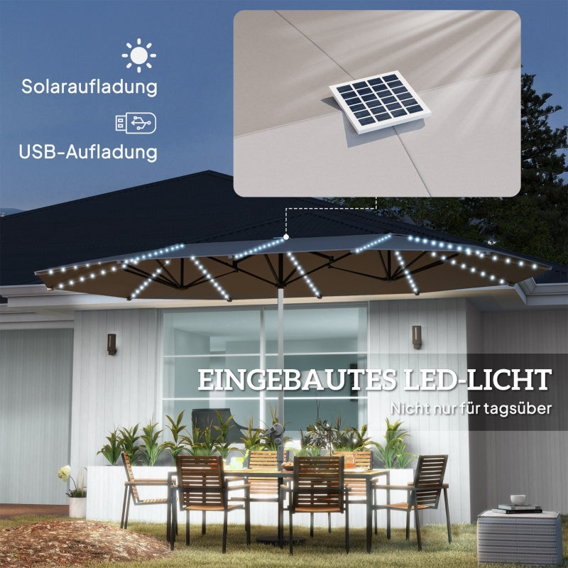 Double Parasol, Solar LED, UV 50+, Aluminium, Dark Grey