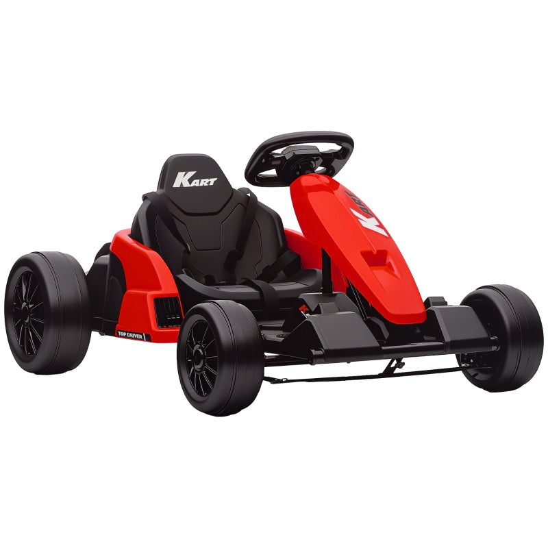 24V Electric Go-Kart with Drift Mode, Adjustable Seat and 5-Point Safety Harness, Red