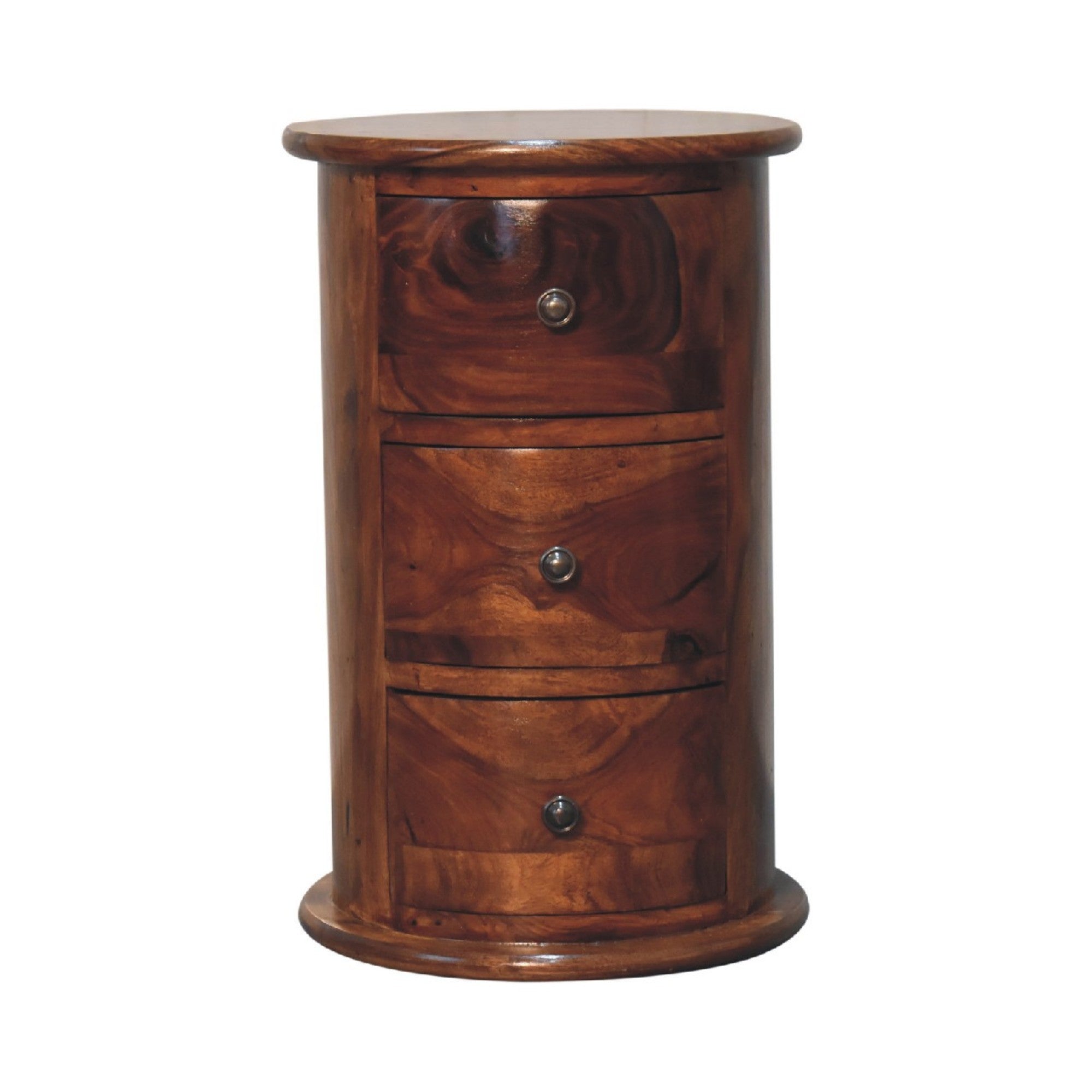 Solid Wood Drum, 3 Drawers, Dark Brown Chestnut Sheesham