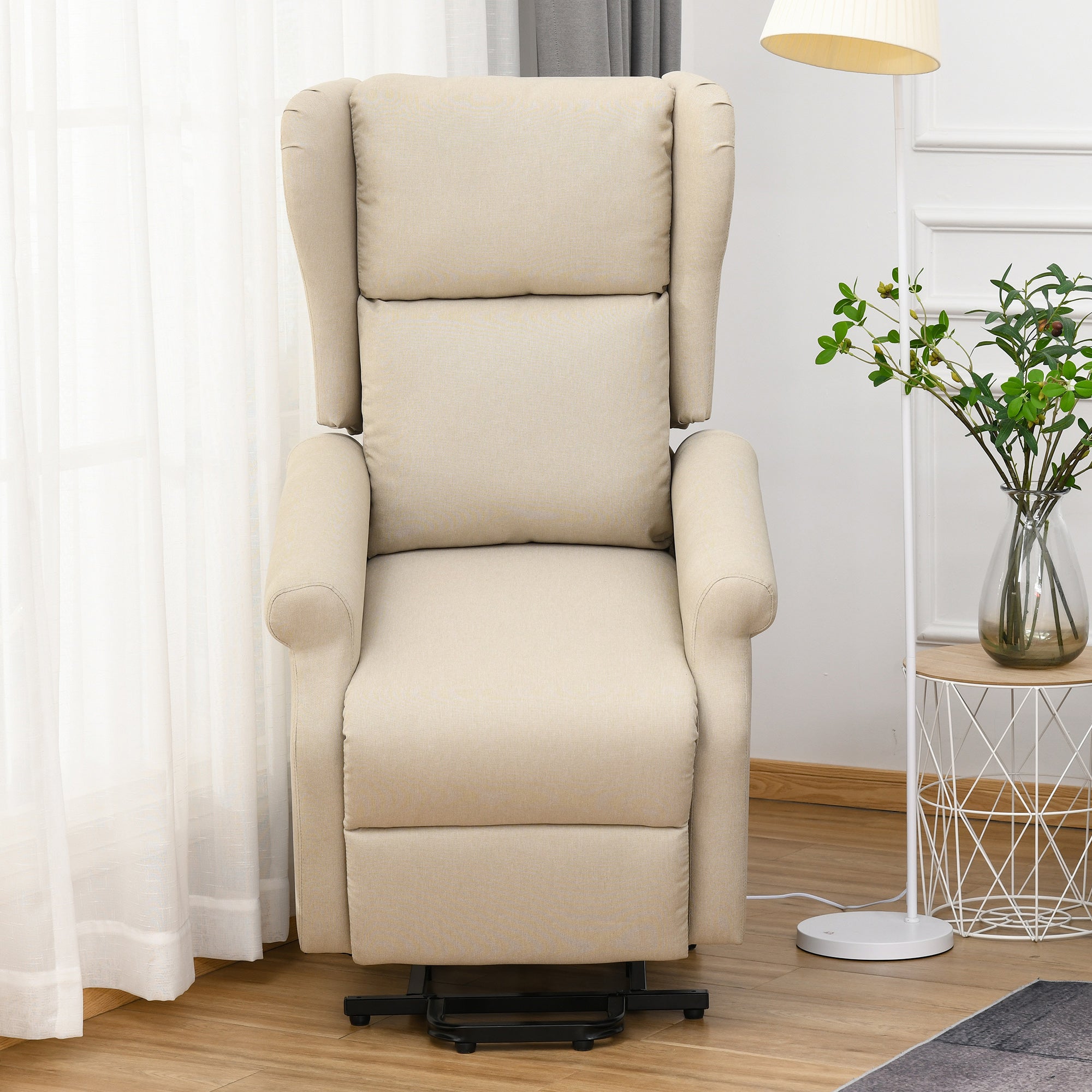Power Lift Recliner Armchair, Electric Lift Chair with Remote Control, Side Pockets, Extended Footrest, Beige Fabric
