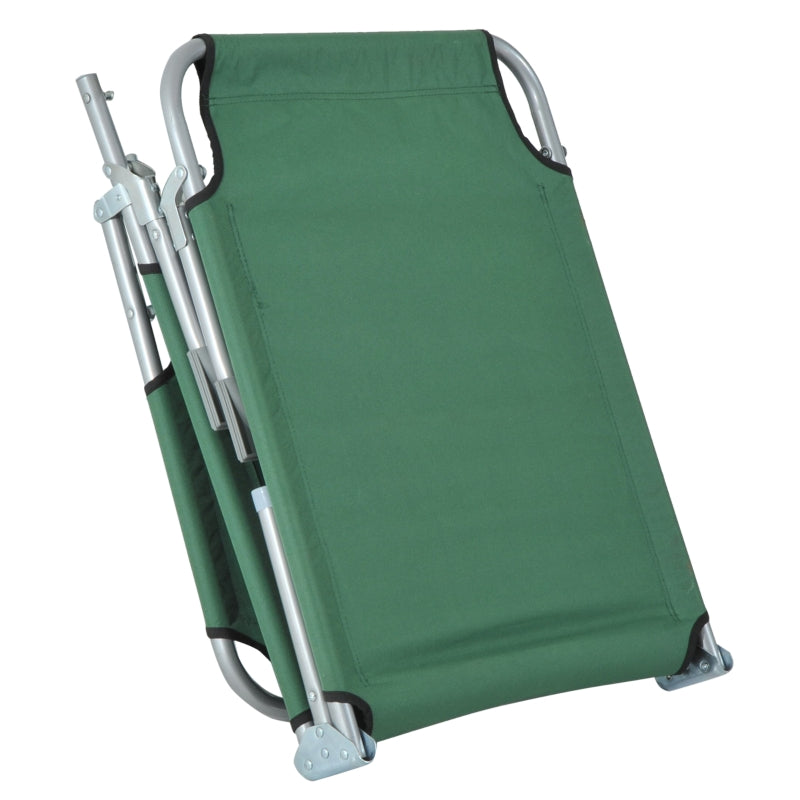 Reclining Sun Lounger Chair Folding Camping Bed 4-Position Adjustable Backrest, Green