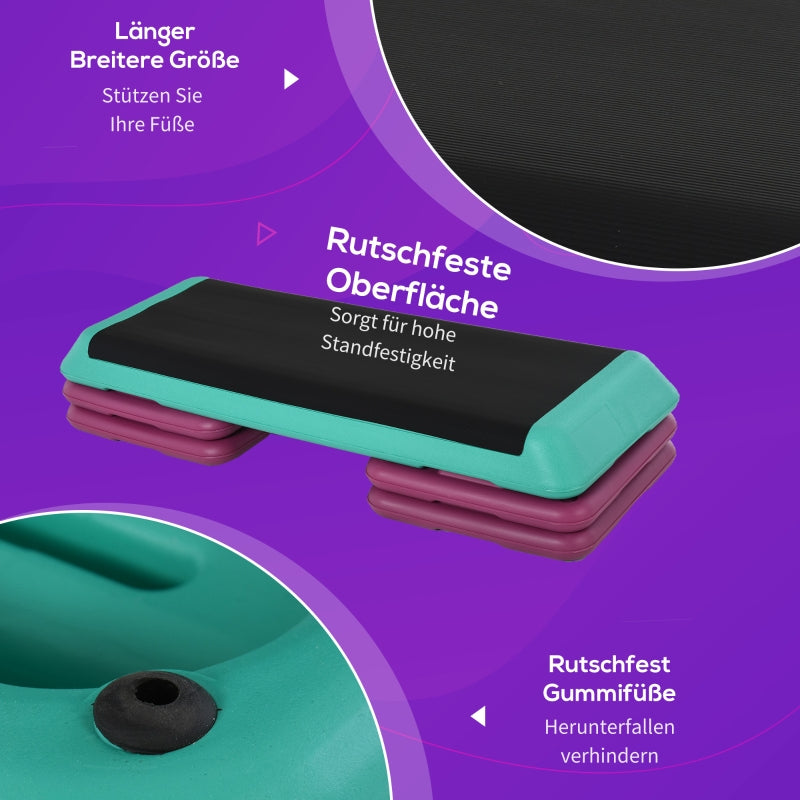 Aerobic Step Board, Adjustable Height, Fitness, PVC PP, Black Green Purple