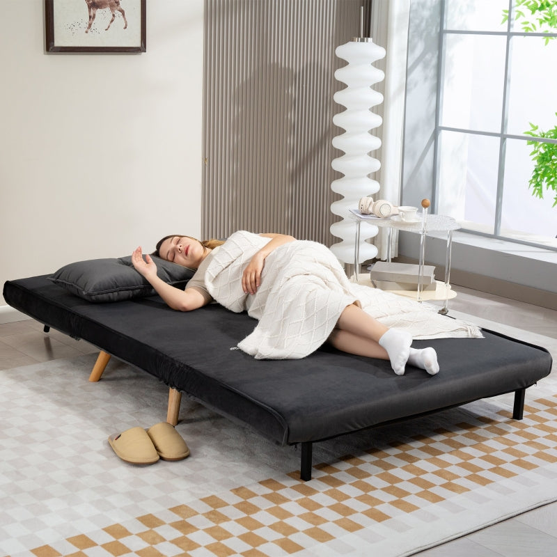 2-Seater Sofa Bed, Adjustable Backrest, Fabric Upholstery, Grey