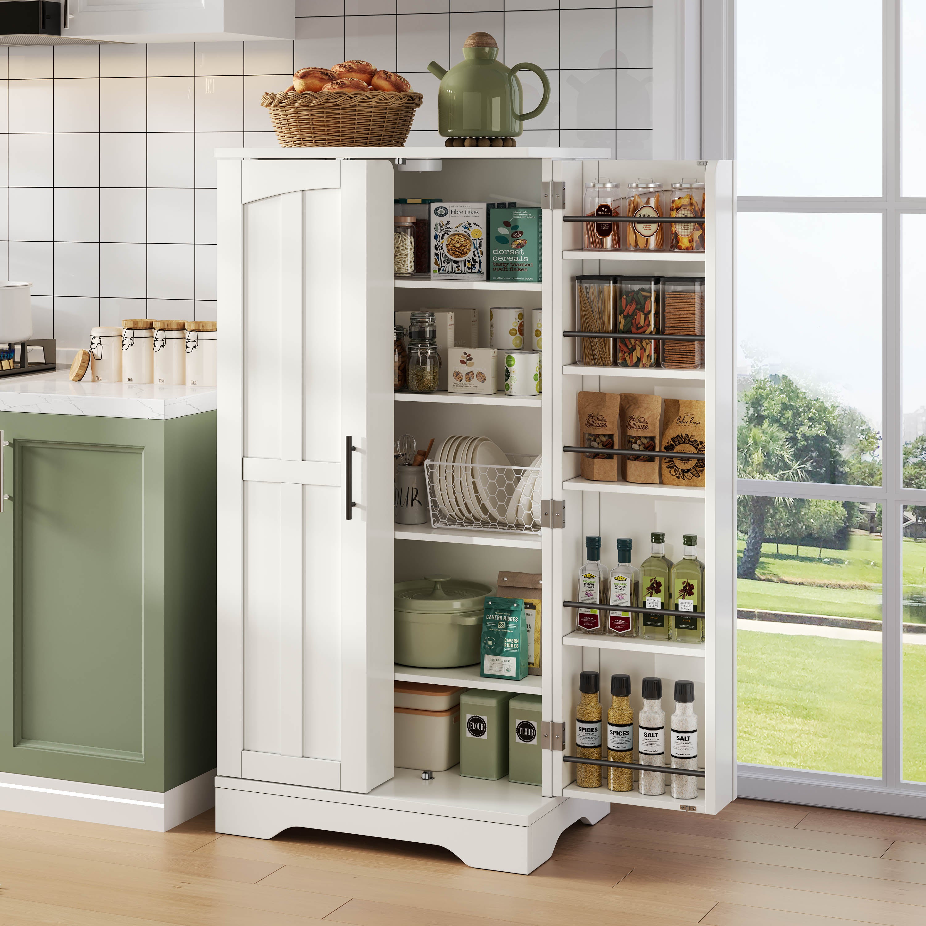 Kitchen Cabinet 120x60x40cm LED Sensor Light 2-Door Adjustable Shelves - White