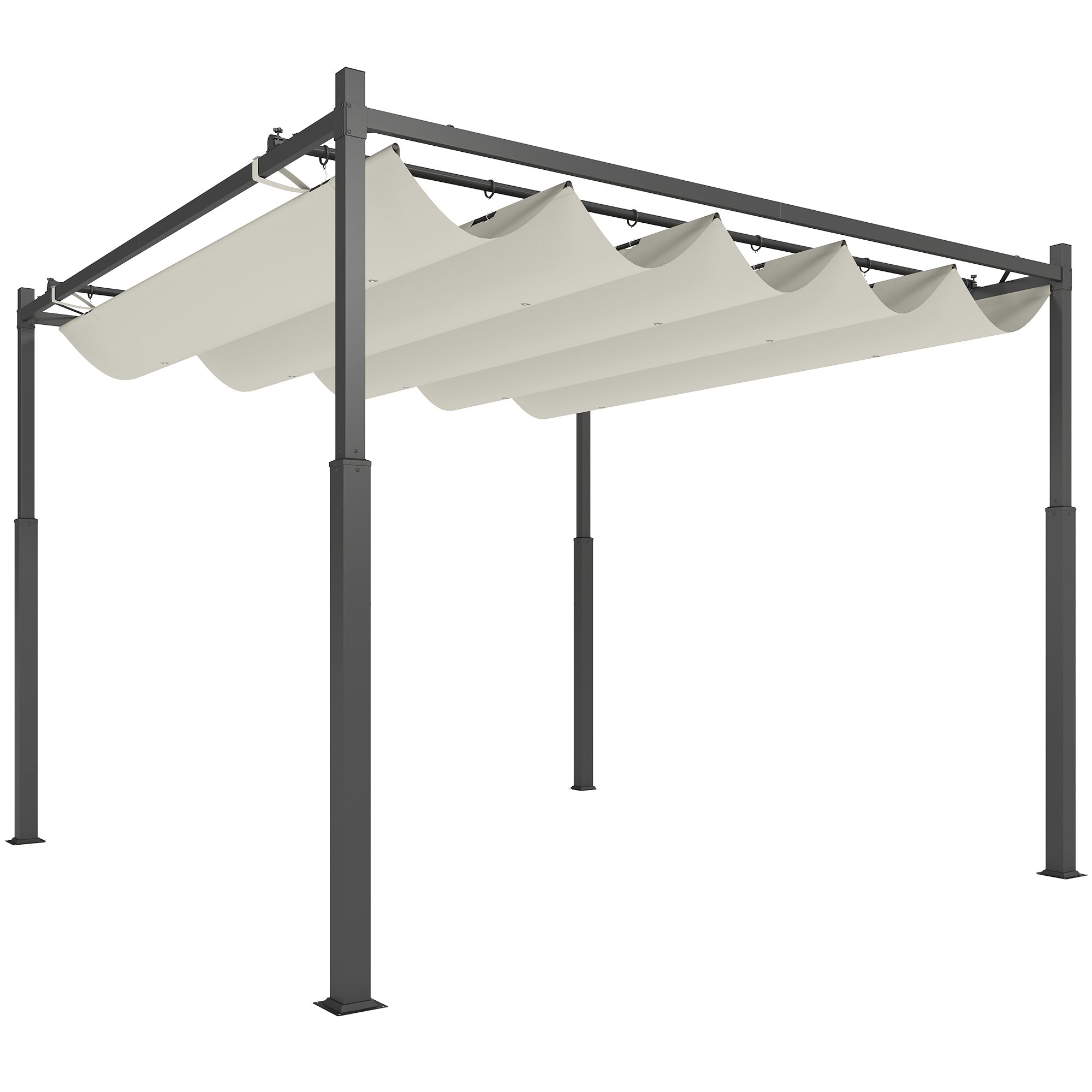 Metal Pergola with Retractable Roof, UPF30+, 80mm Column, Cream White