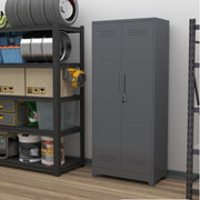 Broom Storage Cabinet with Locking Doors, Shelves and Hanging Rod, 65" H, Metal