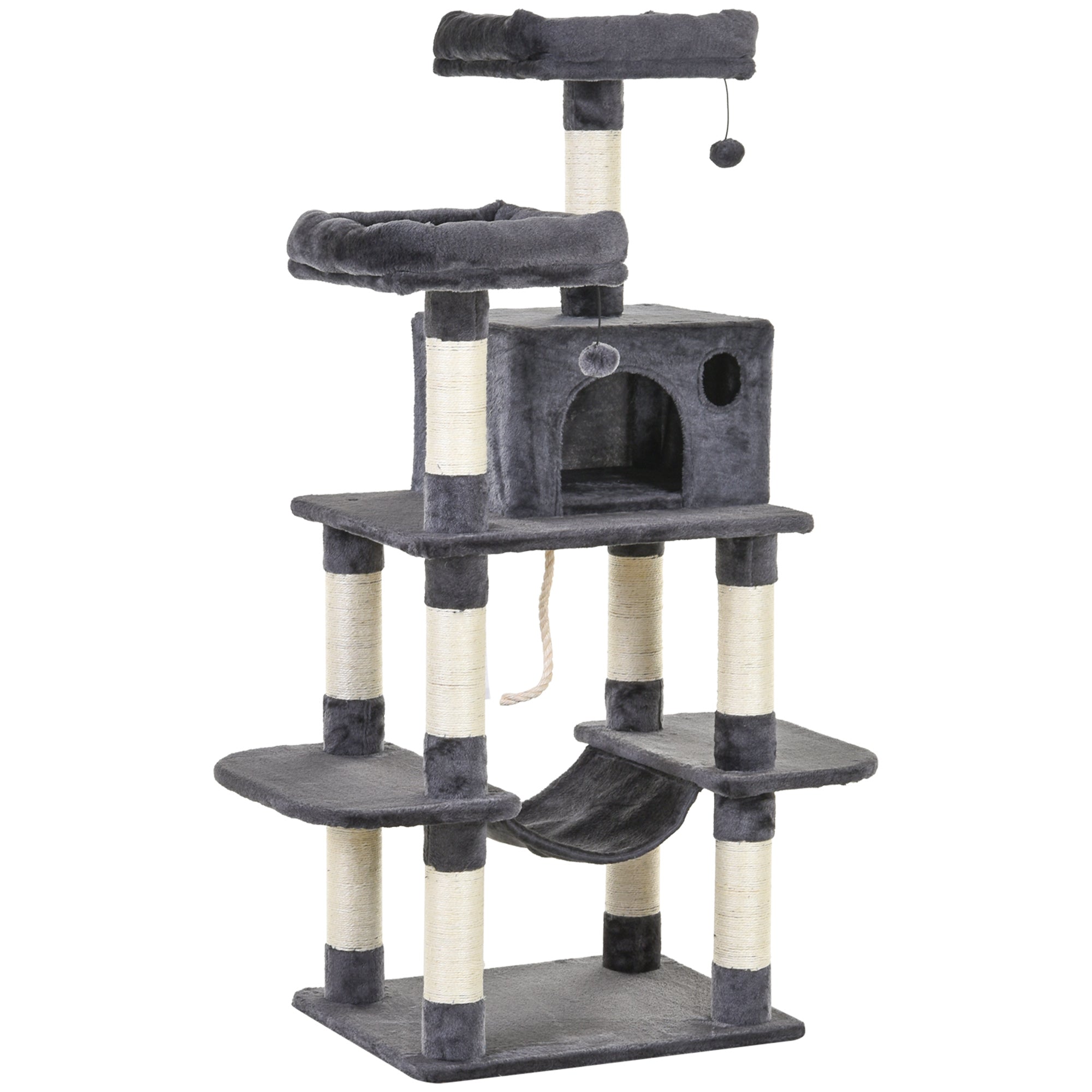 Cat Tree 144cm Wall Strap Hammock Cat House, Dark Grey