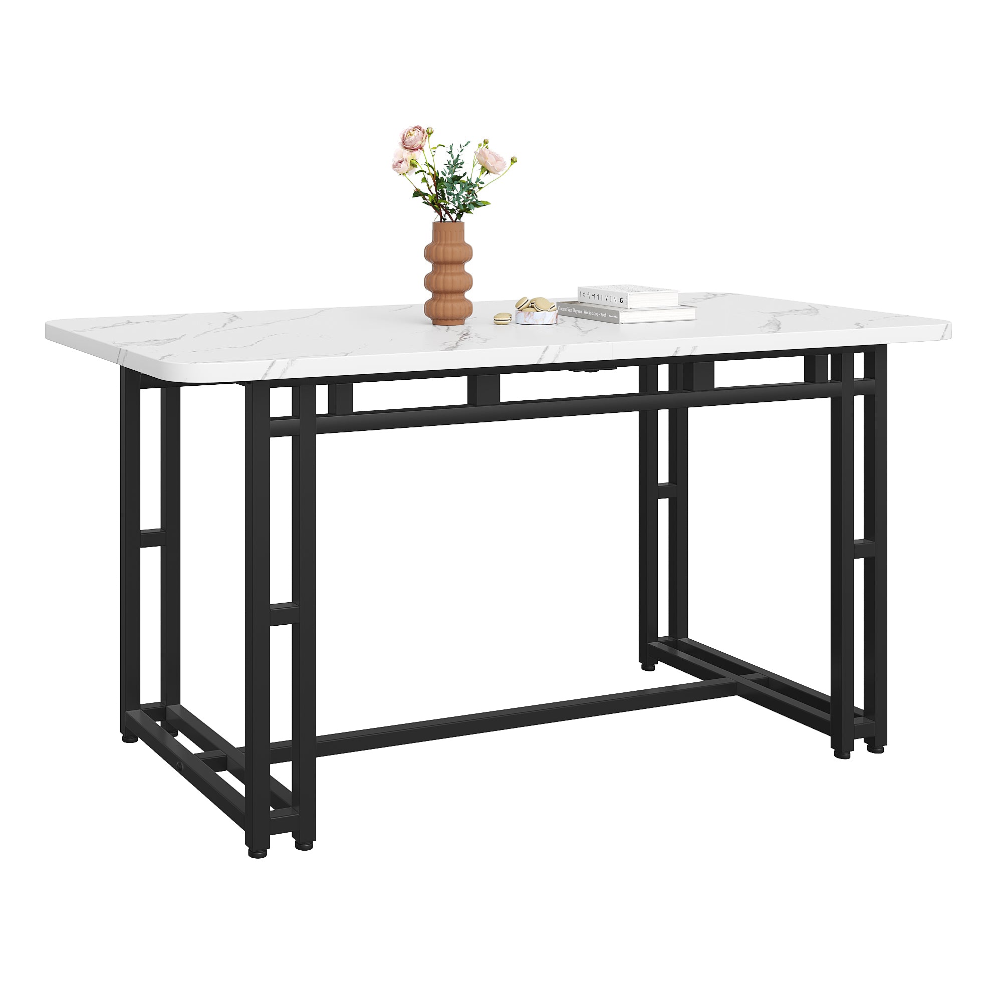 Dining Table 120x70cm Lightweight Luxury Rectangular Metal Frame Black