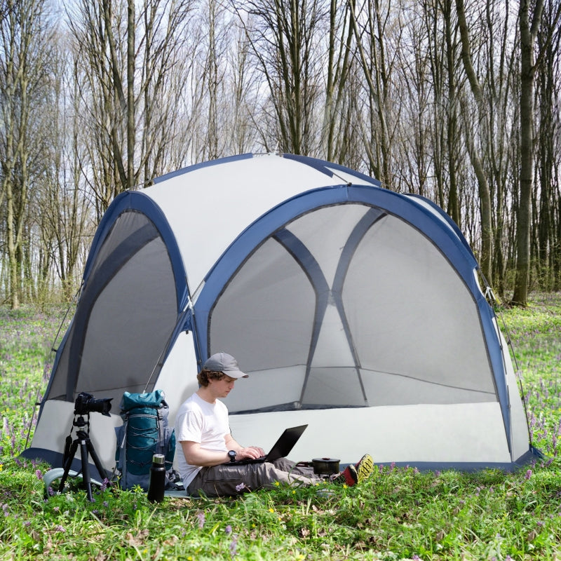 Dome Tent, 6-8 Person Camping with 4 Mesh Doors Oxford Cloth, White and Blue