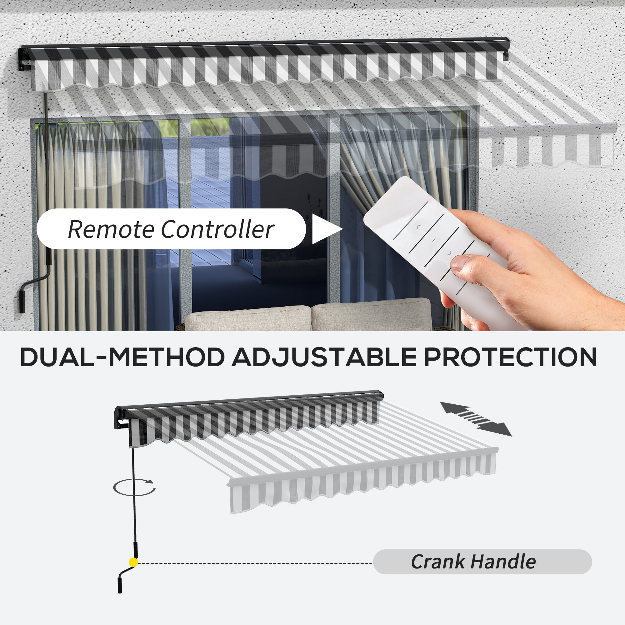 2.5 x 3.5m Electric Awning with Remote Aluminium Frame Grey/White