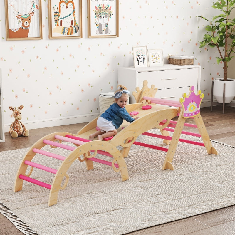 Indoor Climbing Frame 8-in-1 Princess Slide Ramp Arch - Wood