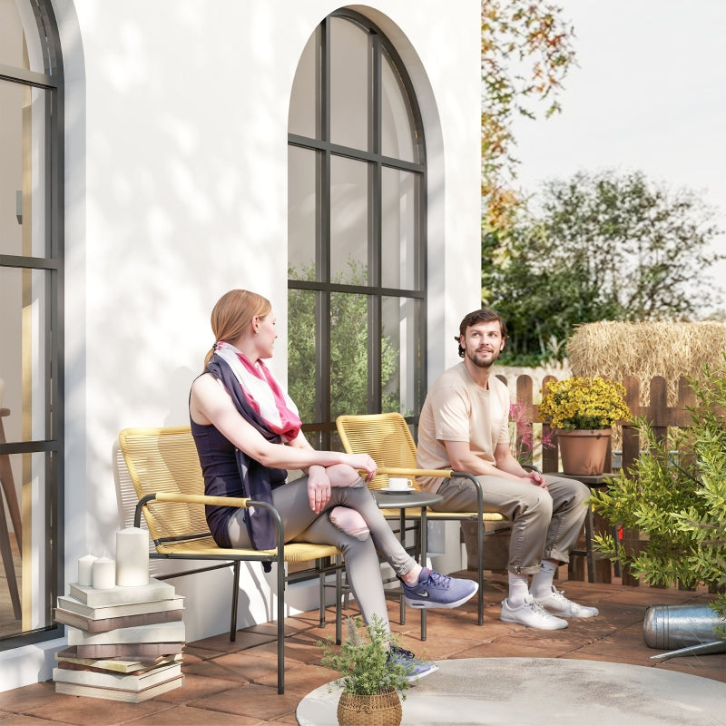 3-Piece Rattan Bistro Set, 2 Chairs Coffee Table, Steel Yellow