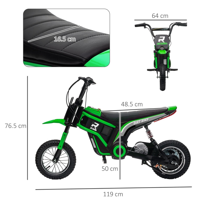 Electric Motorbike, 24V 12" Pneumatic Tyres, 16km/h Max Speed, Green