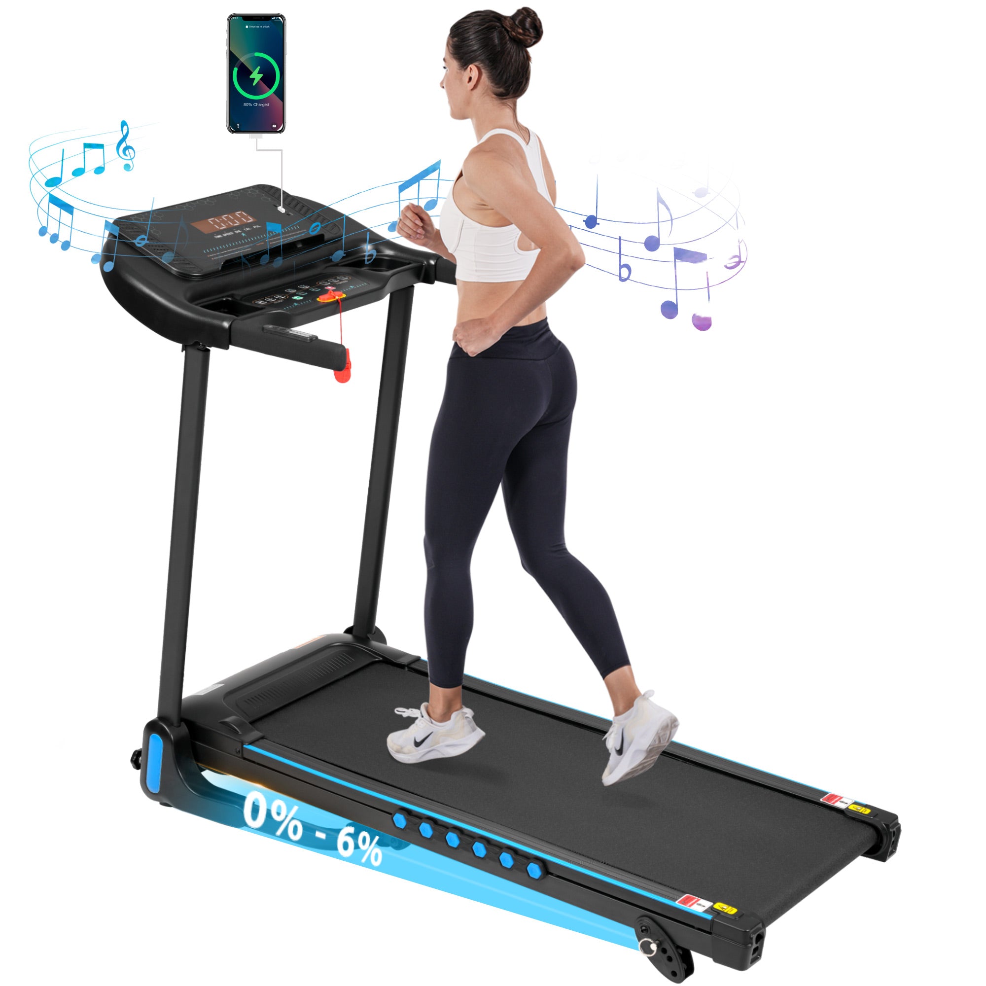 Treadmill for Home, Foldable with 14 km/h & 3.0 HP, LED Display & Bluetooth, Max Load 140 kg