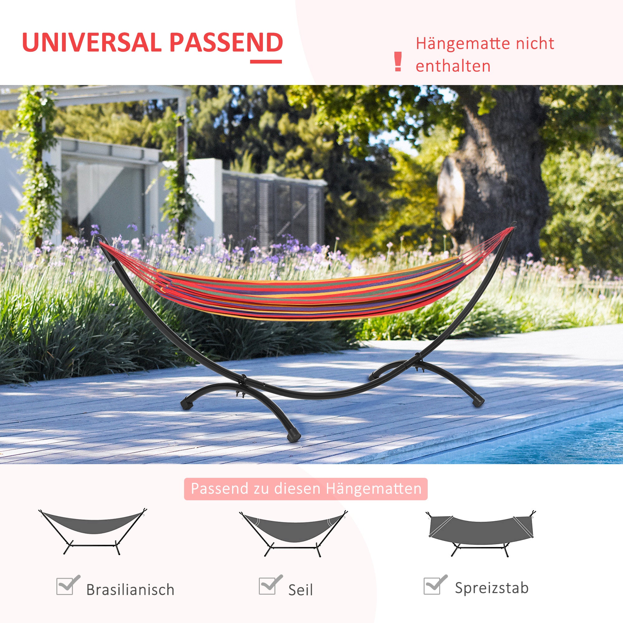 Hammock Stand | 3m Sturdy Steel Frame with Pull Rope 300x90x100cm for Garden & Beach | Black