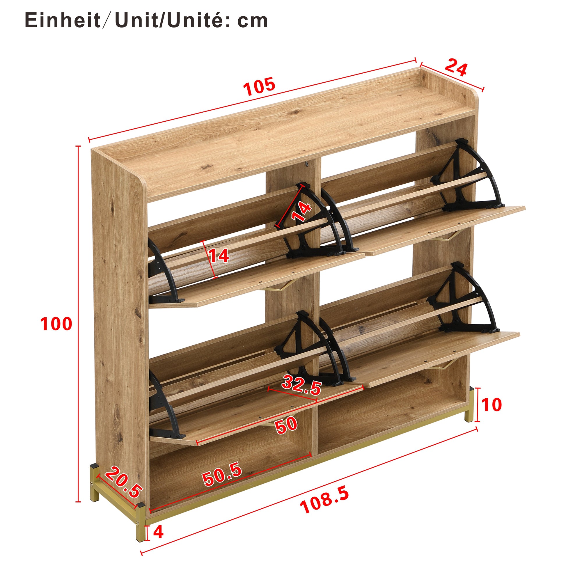 Modern Shoe Rack 4-Door Space-Saving Cabinet Wood Look