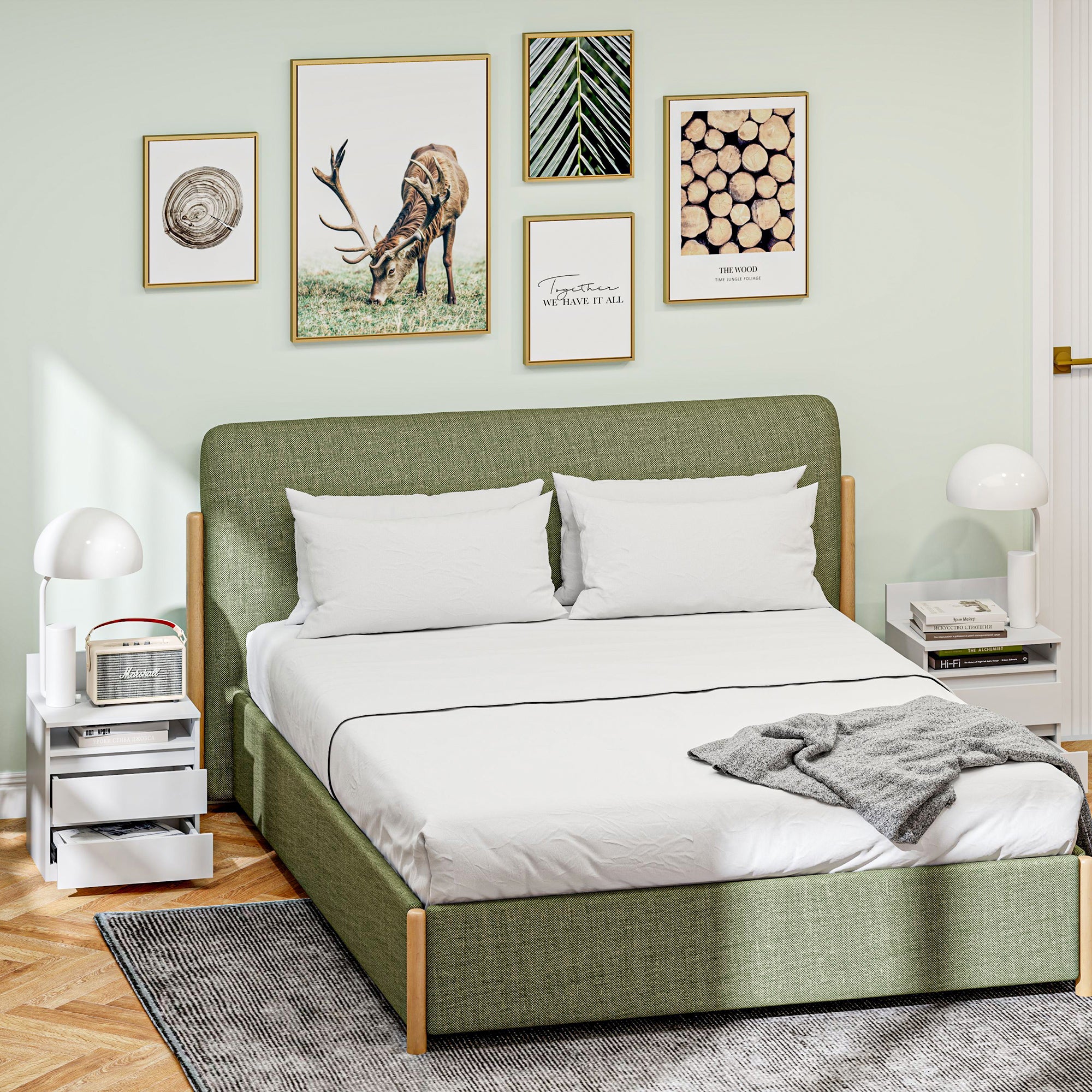 Set of 2 Bedside Tables, 2 Drawers, Nightstand with Shelf, White