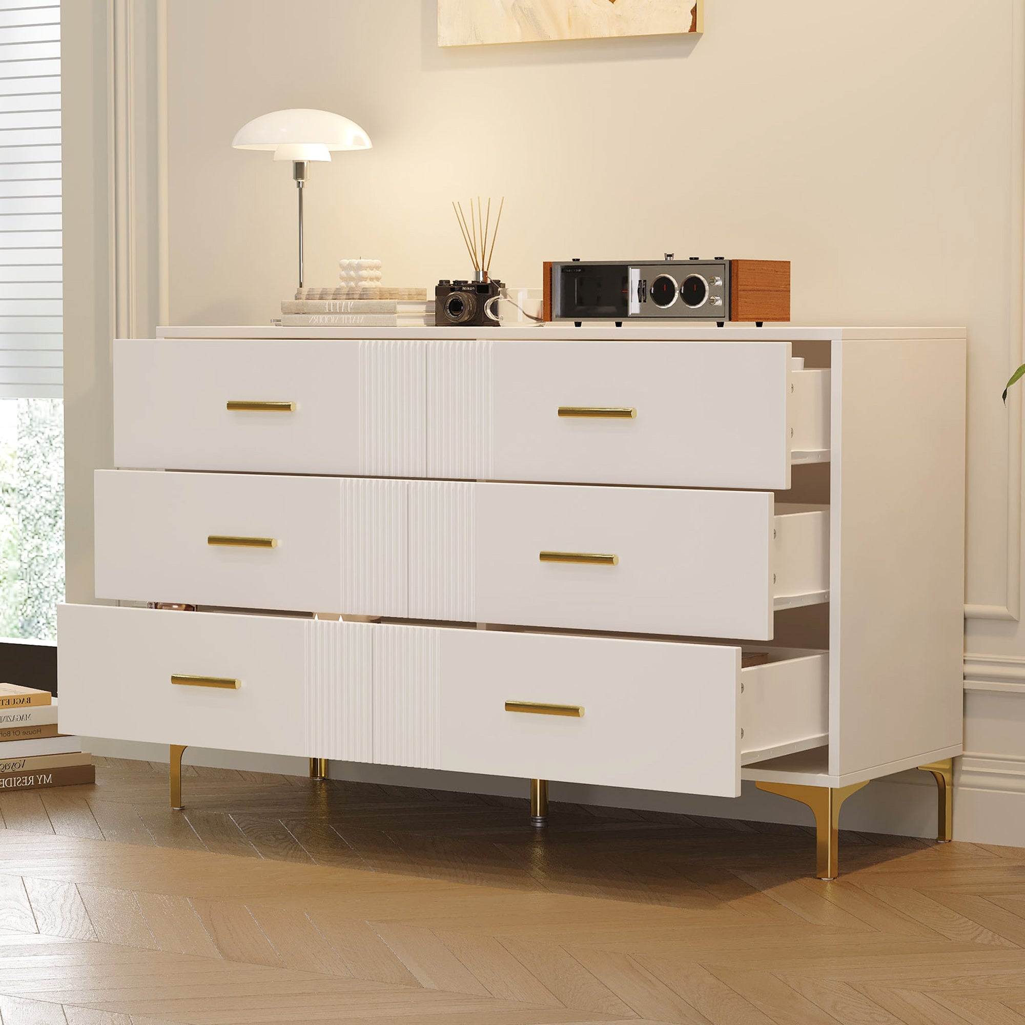 Chest of drawers 6 drawers for living room and bedroom, white