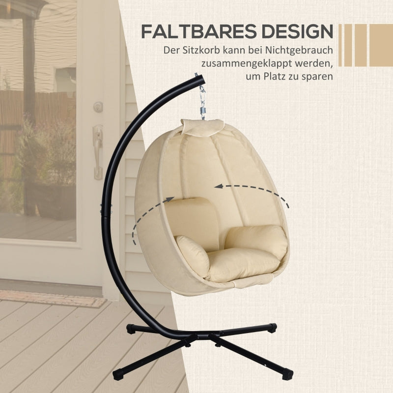 Hanging Chair, Egg-Shaped Swing Seat with Soft Cushion for Indoor and Outdoor Use, Khaki