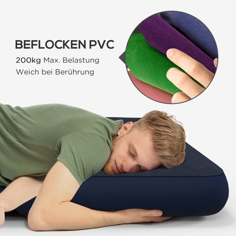 Folding Double Camping Bed Air Bed 203x152x22cm for camping & guests, dark blue