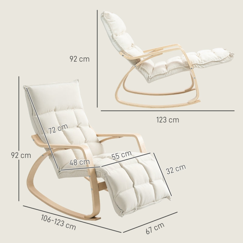Rocking Chair with Backrest & Footrest, Relaxing Reading, Linen Look Cream White