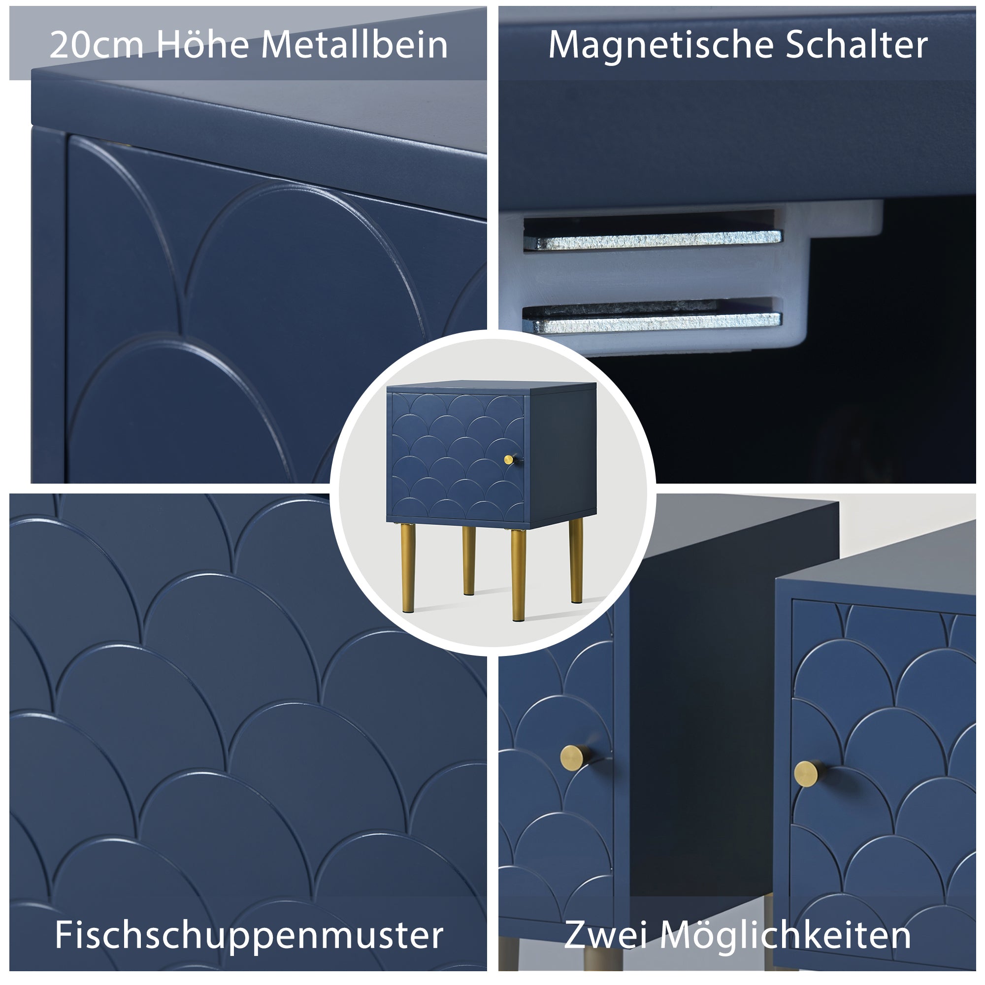 Nightstand Side Table H50/W35/D35 cm, Navy Blue