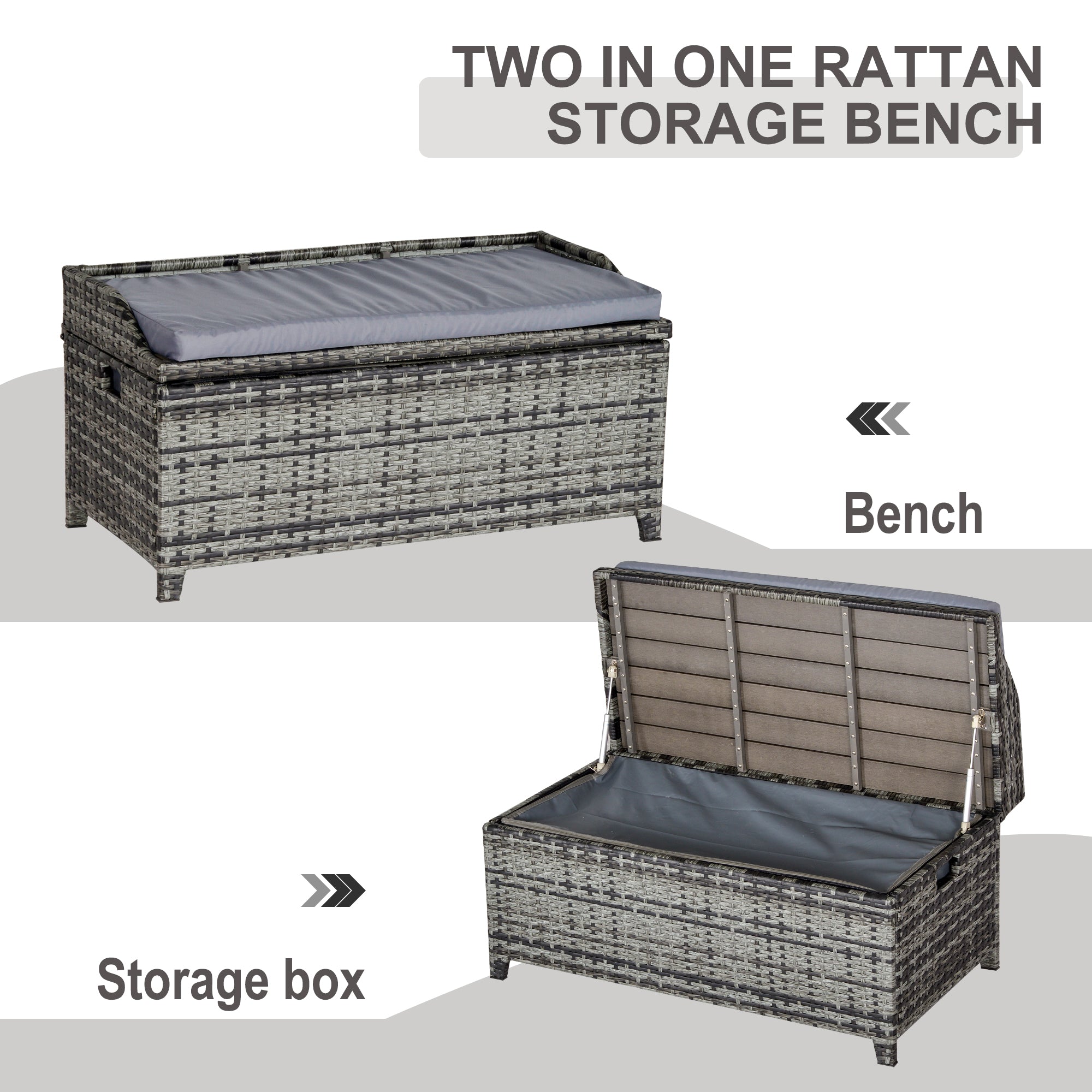 Rattan Garden Storage Box with Seat, 130L - Mixed Grey