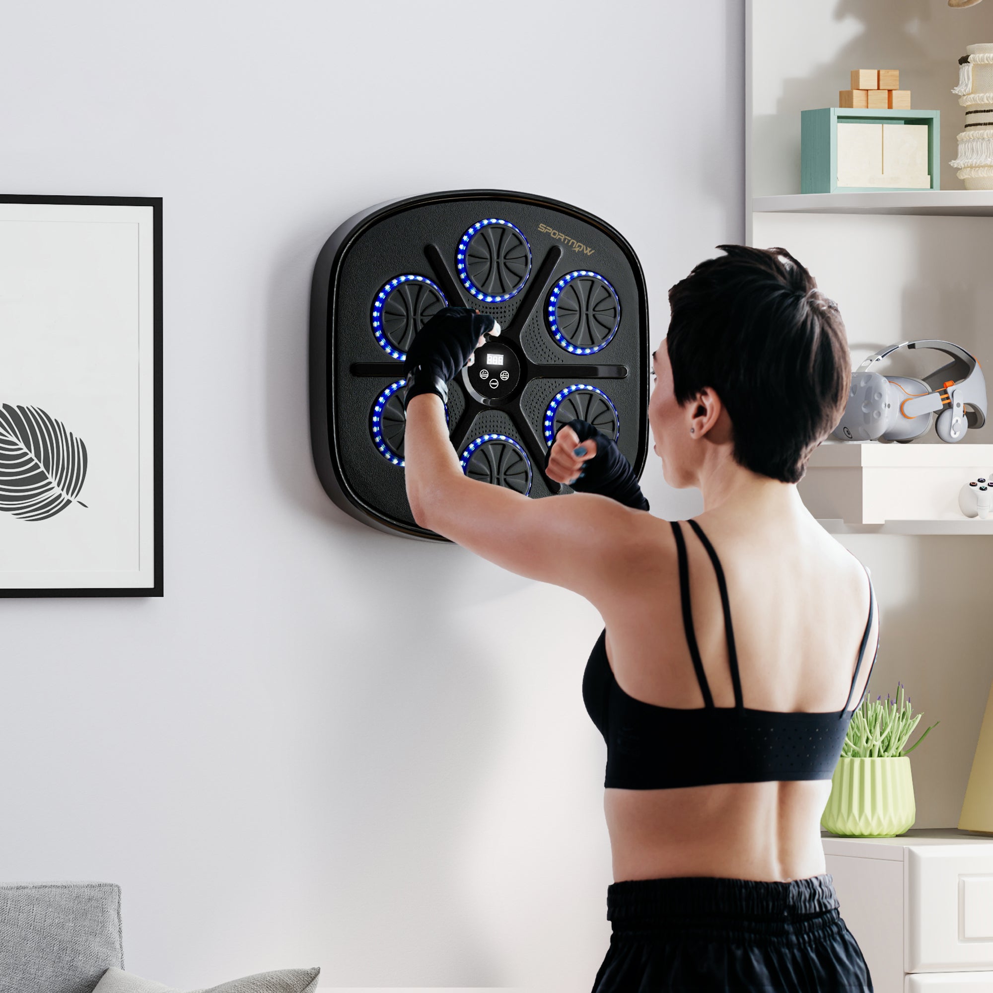 Music Boxing Machine, Electronic Bluetooth Wall-Mounted with LED Lights, Black