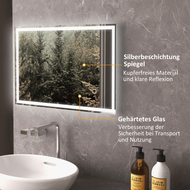 Bathroom Mirror, LED Touch Switch, White