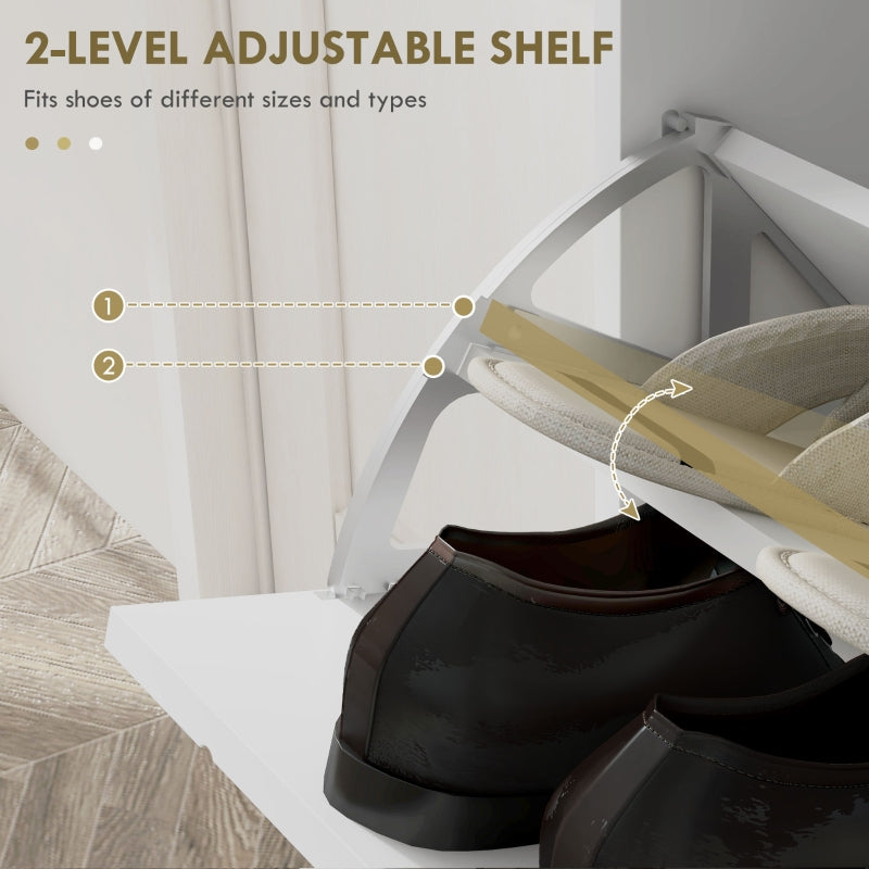 Narrow Shoe Storage Cabinet Slim Shoe Cupboard 4 Flip Drawers Adjustable Shelf for 16 Pairs of Shoes