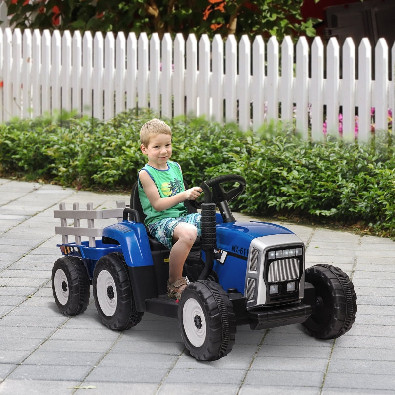 Ride On Tractor, Electric Car with Detachable Trailer & Remote Control - Blue